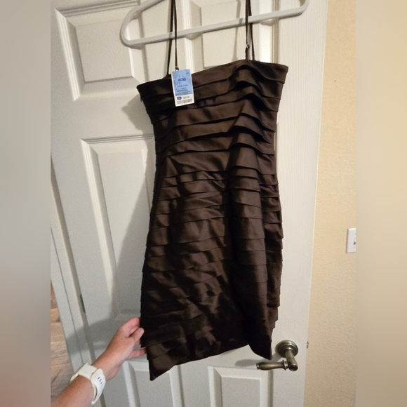 New Calvin Klein Choclate Brown Ribbon Dress Size 2 - Picture 4 of 10